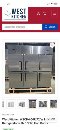 West Kitchen WSCD-660R 72"W Reach-In Refrigerator with 6 Solid Half Doors