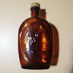 Antique Log Cabin Indian head syrup bottle w