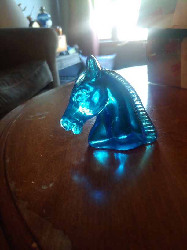 Vintage Cobalt Blue Glass Horse Head