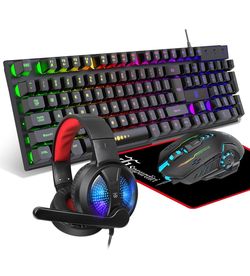 4 in 1 Gaming Keyboard and Mouse,Headphones,Mouse pad，All in One Combo for PC Gamers and Xbox and PS