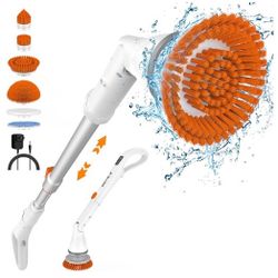 Electric Spin Scrubber - Cordless Spin Scrubber for Cleaning, Power Scrubber for Bathroom with 6 Replaceable Brush Heads & Adjustable Extension Handle