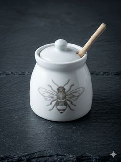 Ceramic Honey Pot with Wooden Dipper
