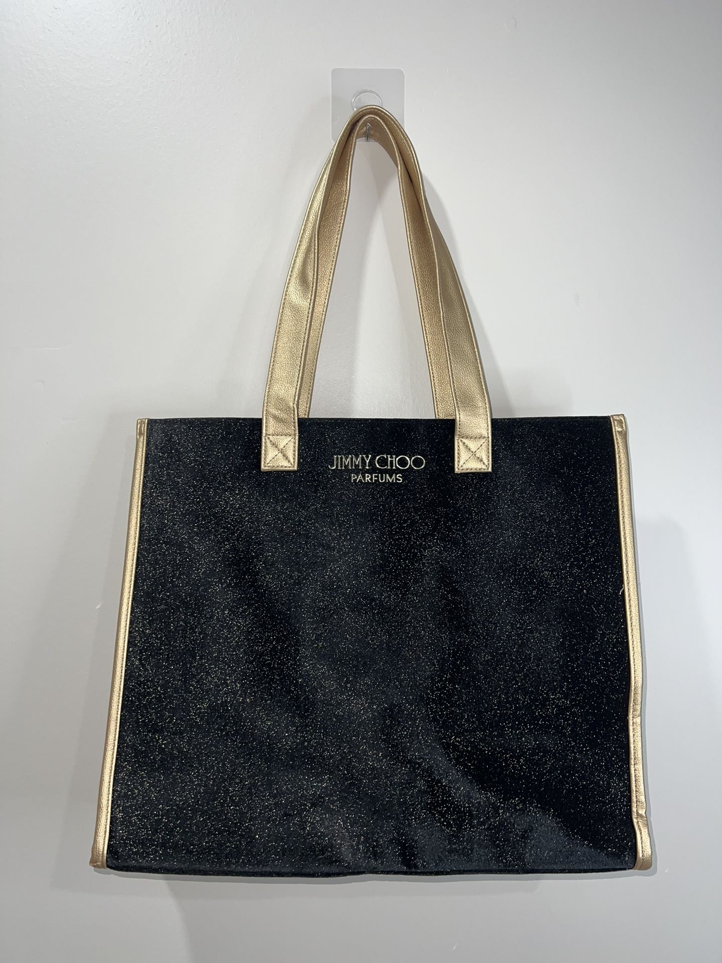 Jimmy Choo Perfume Black Velvet & Gold Metallic Sparkle Tote Bag