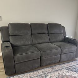 matteus fabric power reclining sofa with drop down table