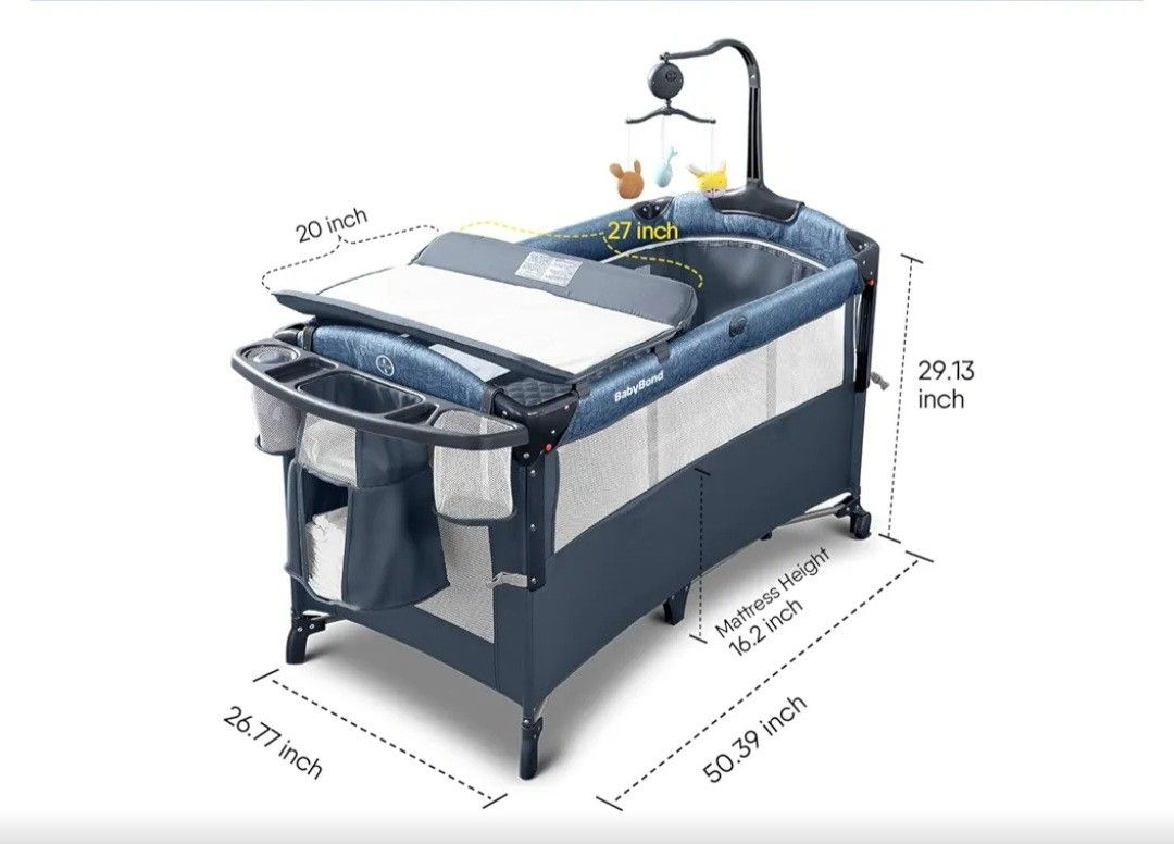 Baby crib with Diaper changing table and play yard