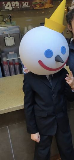 Jack in the box head costume for kids and adults.