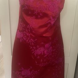 Women’s’ Red Embroidered And Beaded Dress