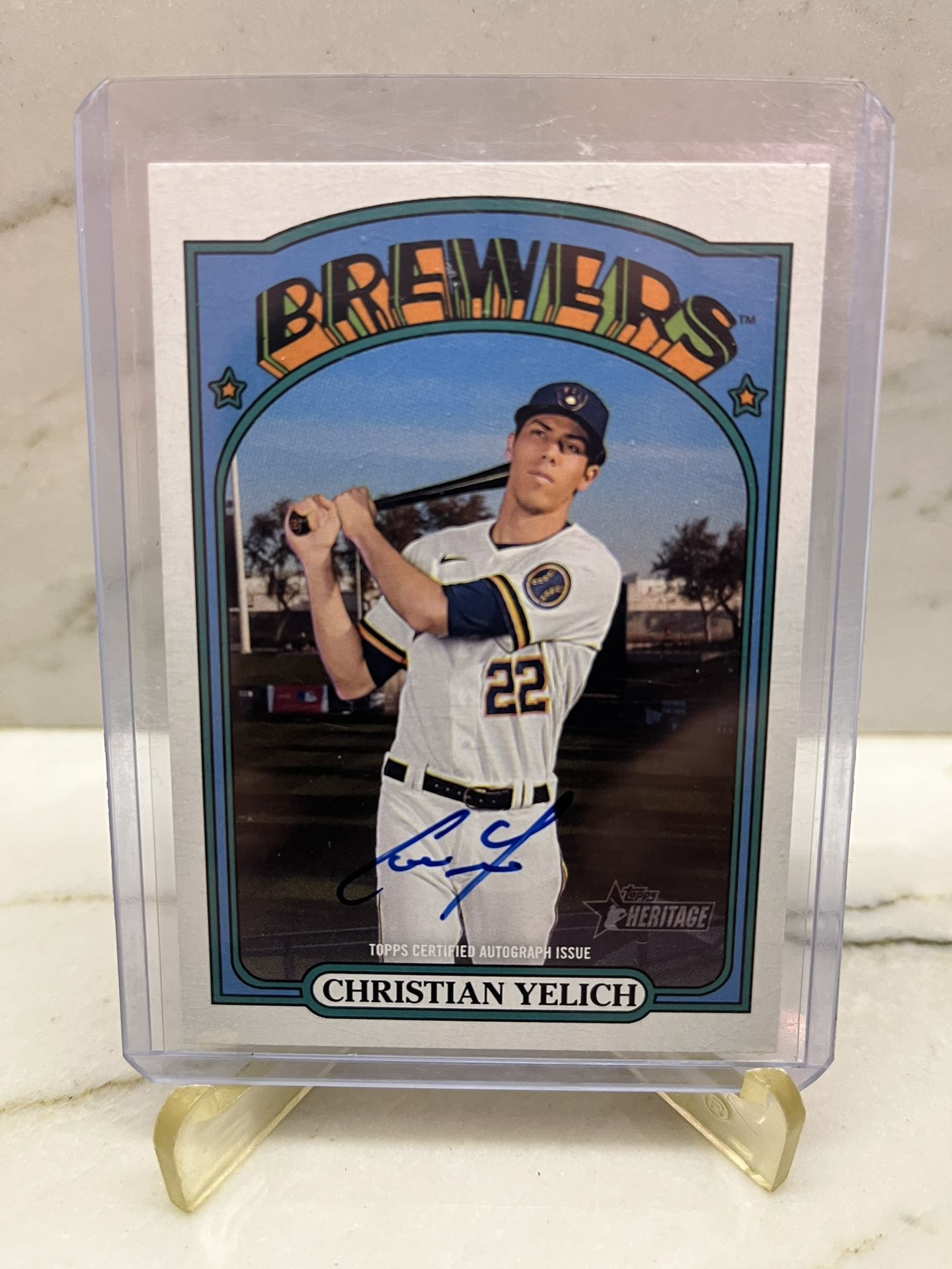 Christian Yelich Topps Certified Autograph Issue 2021 Topps Heritage Baseball Card