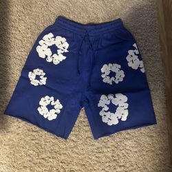 Men’s Blue Graphic Sweat Shorts - Floral Puff Print - Essential Streetwear Fit