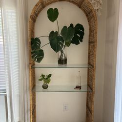 Boho Rattan & Glass Shelf – 5-Tier Arch Bookshelf