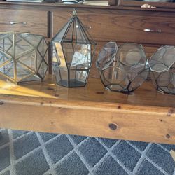 Brass And Glass Geometric Candle Holders
