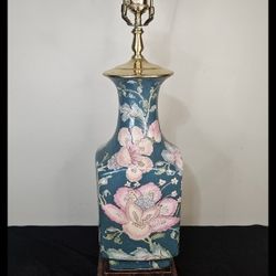 Vintage Floral Moriage Ceramic Glazed Table Lamps - Cinioserie Late 20th Century