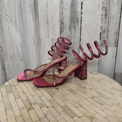Spiral rhinestones strappy block heels size 6