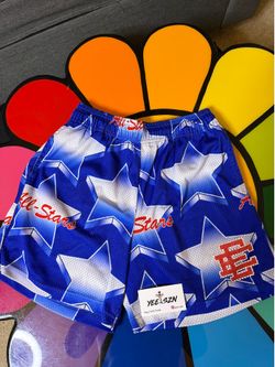 Eric Emanuel blue & white star shorts with red 'All-Stars' text size large men’s used  #basketball #allstars