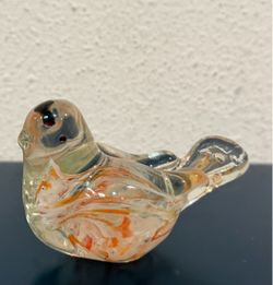 Vintage Orange Marble Blown Glass Bird Paperweight