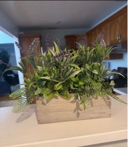 Faux Lavender Greenery Arrangement in Wood Box