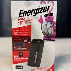 Energizer Max 20000mAh Power Bank LCD Display 3 Outputs USB-C Portable Charger 