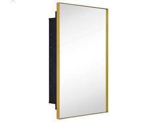 New in Box Recessed Mount 16x26'' Squared Rectangle Brushed Gold Bathroom Medicine Cabinet w/ Mirror