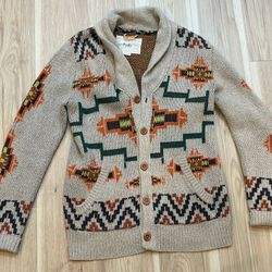 Koto Long Sleeve Cardigan Sweater Tan Aztec XS