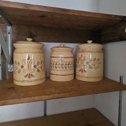 Vintage Canisters And Cabinet