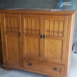 Vintage Real Oak  Armoire  Chest With tv Stand