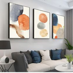 Framed Modern Wall Art 3-piece Set Pink Orange