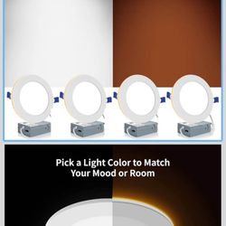 4 Pack 6 Inch 5CCT LED Canless Recessed Lighting with Night Light, 2700K/3000K/3500K/ 4000K/5000K Sel