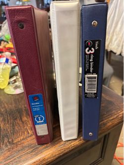 Binders 3 ring 1 purple 1 white 1 blue all for 10.00