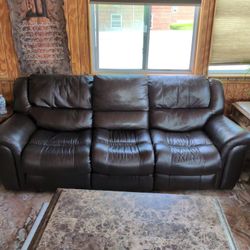 The Direct Approach: Brown Bonded Leather 3-Seat Reclining Sofa