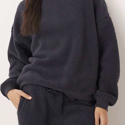 ASOS DESIGN ASOS DESIGN lounge cuddly crew neck sweatshirt & wide leg pants set in inky blue
