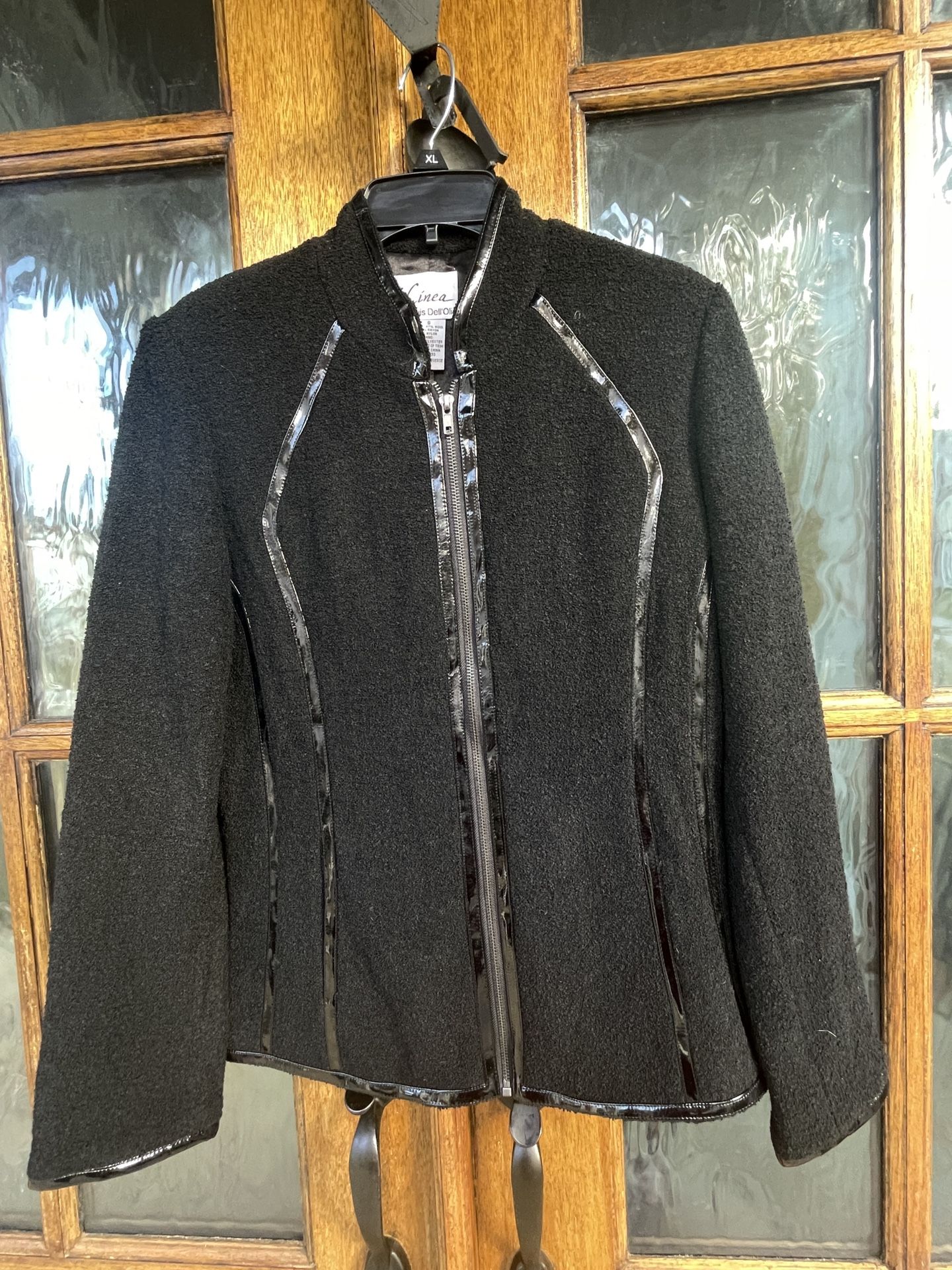 Linea by Louis Dell'Olio Boucle Jacket w/ Faux Patent Trim Size S Black