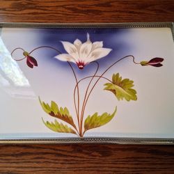 Large Victorian Painted Porcelain And Silverplate Tray
