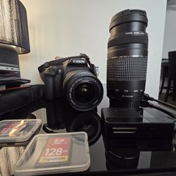 
canon eos rebel t7 dslr video two lens kit with ef-s 18-55mm and ef 75-300mm lenses
