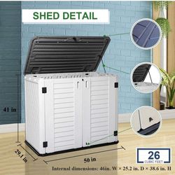 Outdoor Storage Shed - Horizontal Storage Box Waterproof for Garden, Patios, Backyards, Multi-Opening Door for Easy Storage of Bike, Garbage Cans, Too
