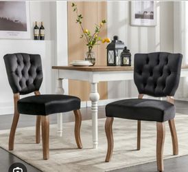 Two Velvet Upholstered Dining Chairs with Backrests – for Kitchen, Living Room, Dining Room, or Restaurants – Rubberwood