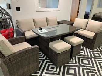 Direct Wicker 7-Piece Outdoor Patio Dining + Conversation Set w/ Storage Box