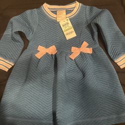 Blue With Bows Long Sleeve Dress