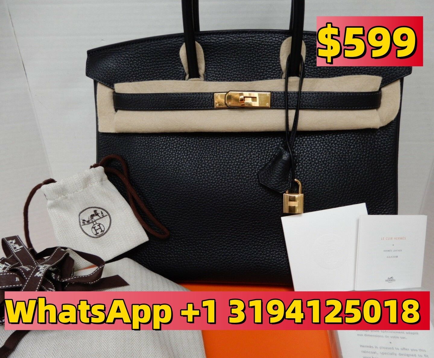 HERMES Birkin 35 Togo Leather Tote Bag Black