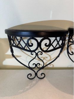Pair of Black Metal Wall Shelves with Wood Tops