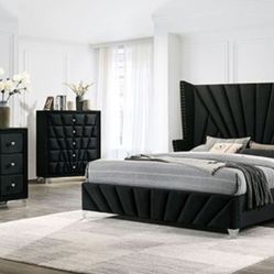 Brand New Black Art Deco Style 4pc Queen Bedroom Set (Available In California King)