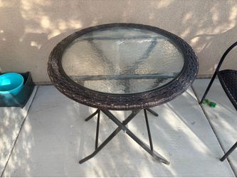 3-Piece Outdoor Wicker Bistro Set – One Chair Has Tear