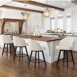 Counter Height Bar Stools Set of 4, 26" Swivel Faux Leather Upholstered Bar Stools with Backs and Metal Legs, Retro Counter Stools for Kitchen Island,