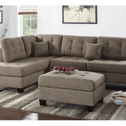 Brown Sectional Sofa With Ottoman (Free Delivery)