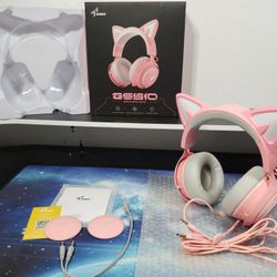 New SOMIC GS510 Gaming Headset, Cat Ear Headset PC Gaming Headphones W/ Retractable Mic Noise Cancelling, Stereo Sound, DIY Face Covers for PC, PS4, P