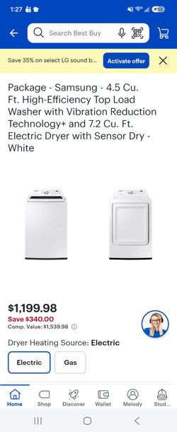 Samsung 4.5 Cu. Ft. Top Load Washer and 7.2 Cu. Ft. Electric Dryer