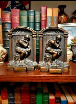 Antique 1920's "The Thinker" Bronze Bookends . 5.5"