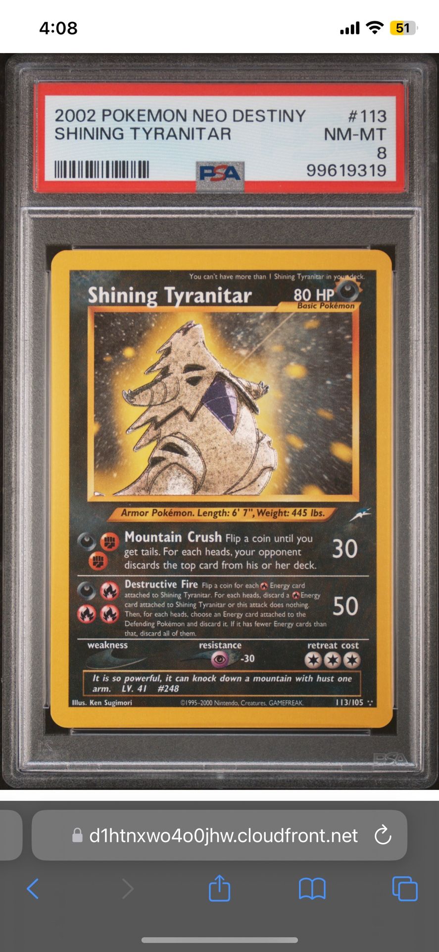 PSA 8 Shining Tyranitar Unlimited