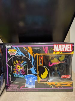 Blacklight Eddie Brock Venom Funko Pop. T-shirt And Funko Combo