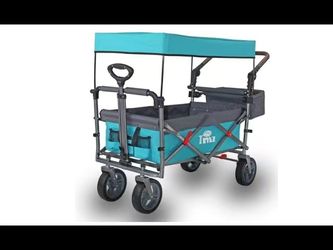 TMZ Collapsible Wagon, Outdoor Utility Garden Cart with Canopy, Heavy Duty Camping Wagon with Big Wheels, Folding Wagon for Sports, Shopping, Fishing 