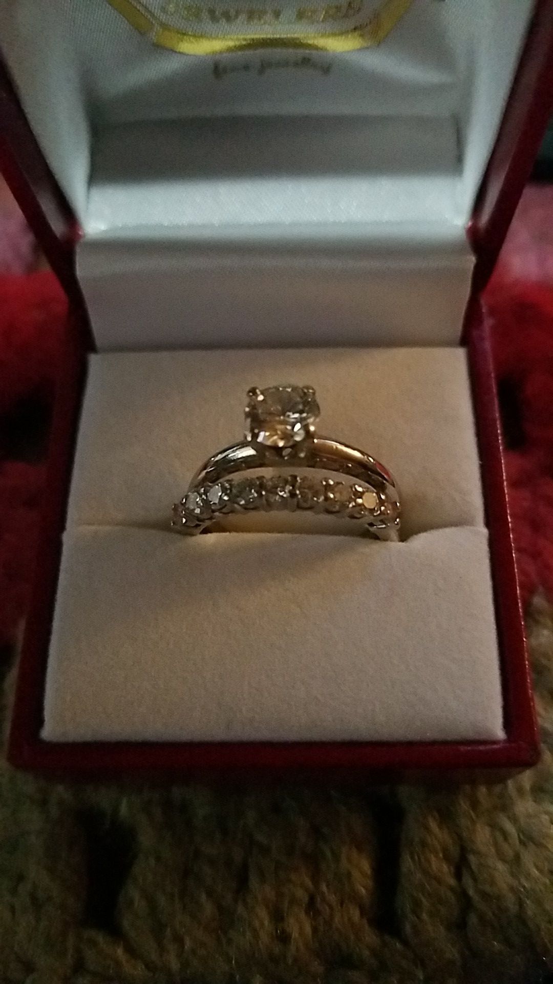 Beautiful white gold diamond engagement ring and wedding ring approximately Size 7 1/2